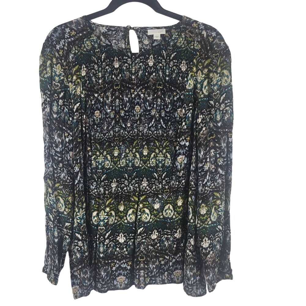 J.Jill Long Sleeve Blouse M Womens‎ Multicolor Artsy Boho Pullover Key Hole Back